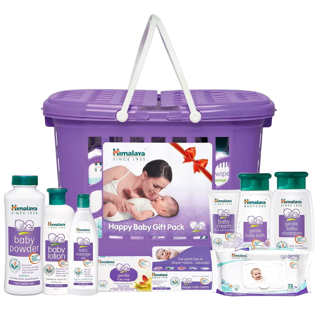 Himalaya Baby Gift Pack (9 pieces) with FREE Maternity Basket (Violet) | No.1 Doctor Prescribed | Gentle, Safe & Researched for baby's skin & hair