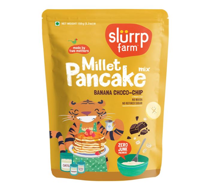 Slurrp Farm NO MAIDA Instant Breakfast Millet Pancake Mix, Banana Choco-Chip And Supergrains, Natural And Healthy Food, 150g