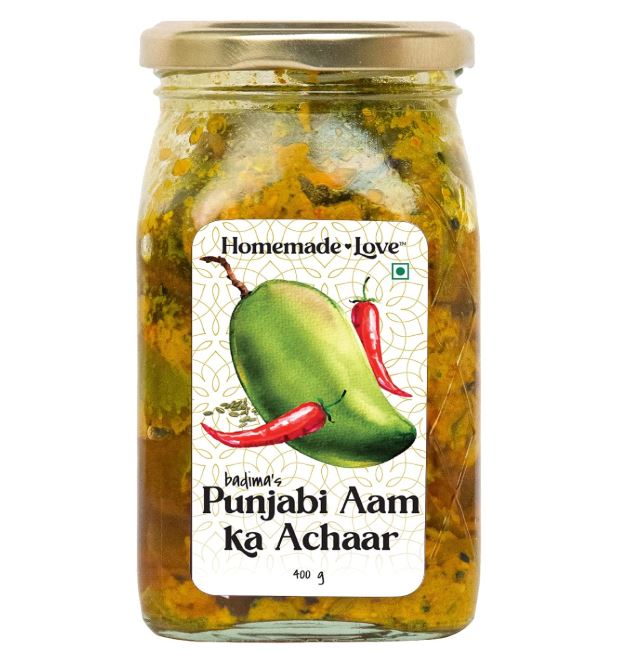 Homemade Love Authentic Punjabi Mango Pickle (400g)| Spicy & Tangy Aam Ka Achaar with Raw Mango, and Spices Mixed with Mustard Oil