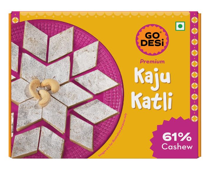 GO DESi Premium Kaju Katli, 61% Cashews, DESi Meetha, Sweets Indian Mithai, Cashew, Indian Sweets Gift Pack, 180/200 grams