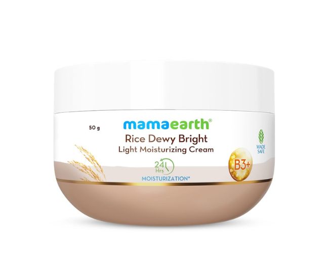 Mamaearth Rice Dewy Bright Light Moisturizing Cream With Rice Water & Niacinamide For Glass-Skin 50G
