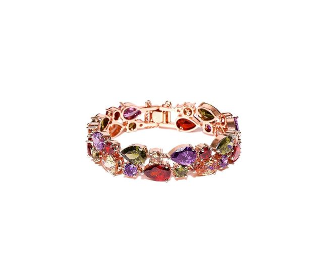 YouBella Jewellery Set Multi-Color AAA Swiss Zircon Rose Gold Crystal Necklace Pendant Ring Bracelet Bangle and Earrings Jewellery Combo for Girls and Women (Bracelet)