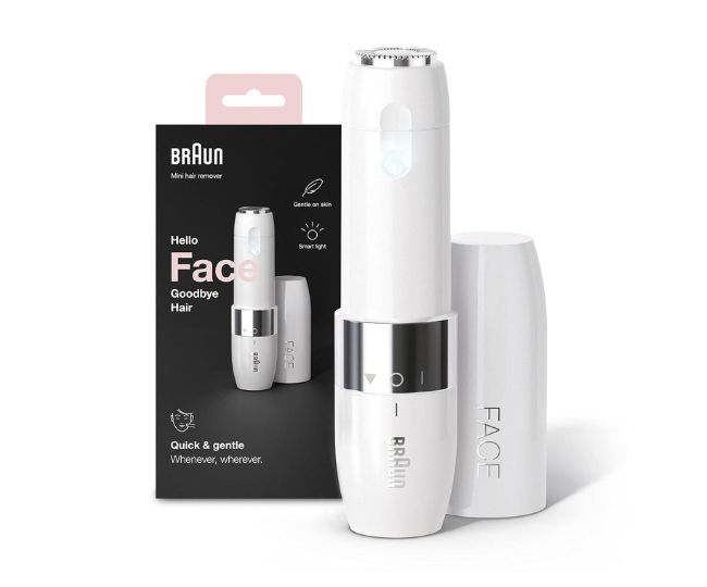 Braun Face Mini Hair Remover FS1000, Electric Facial Hair Remover for Women, Quick, Instant, Gentle, Painless, Smooth Skin, Glow On-The-Go, with Smartlight, for Upper Lips, Chin, Cheeks, Peach Fuzz