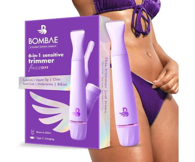Bombae 6-in-1 Sensitive | Trimmer for Women | Bikini trimmer for women | Eyebrow trimmer for women and facial hair trimmer attachment | 90 mins runtime | C type charging | Waterproof, portable, quick, gentle & painless | (New Model)