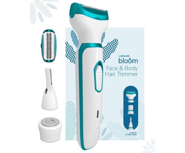 Caresmith Bloom 4 in 1 Face & Body Hair Trimmer for Women | 3 Heads- Body Trimmer & Shaver, Face Trimmer & Eyebrow Trimmer | Rechargeable | Hair Removal Machine for Women, Green