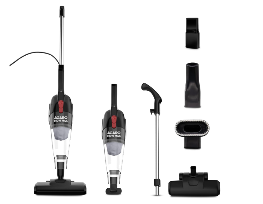 AGARO Regal Plus Upright Vacuum Cleaner, 2-in-1, Handheld & Stick, Dry Vacuuming, for Home Use, 800 Watts, 6.5 kPa Suction Power, Bagless, Black