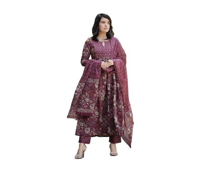 Alvami Women Anarkali Kurta and Pant Set with Dupatta