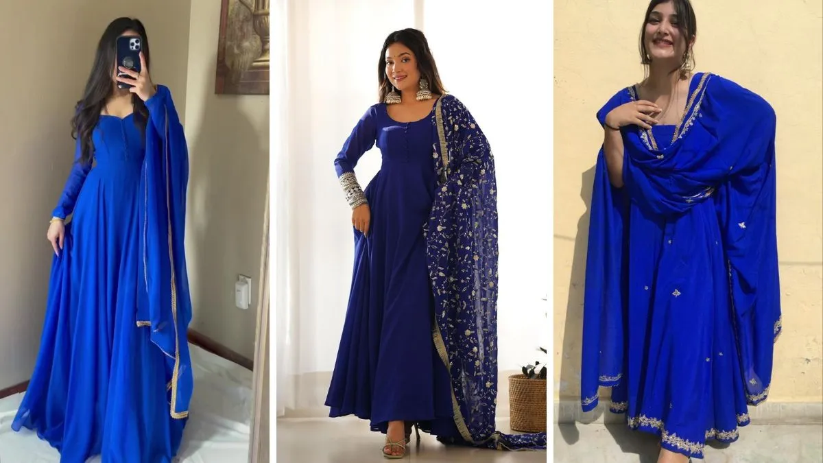 Royal blue suit set for Navratri 2025