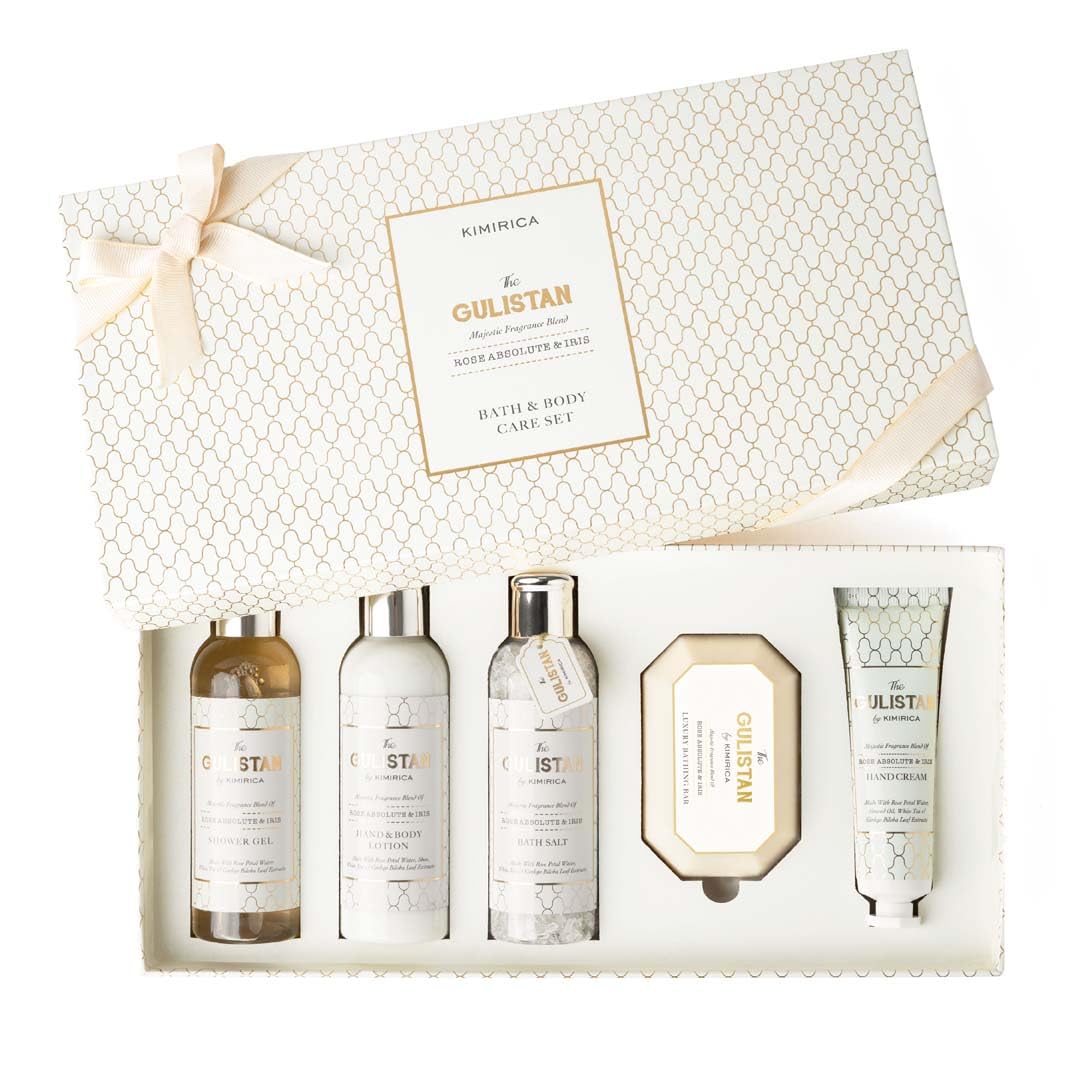 Kimirica The Royal Gulistan Luxury Gift Set for Women & Men| Pampering Kit for Anniversary, Birthdays & All Special Occasions | Majestic fragrance of Rose | 5 Piece Gift Set | 100% Vegan