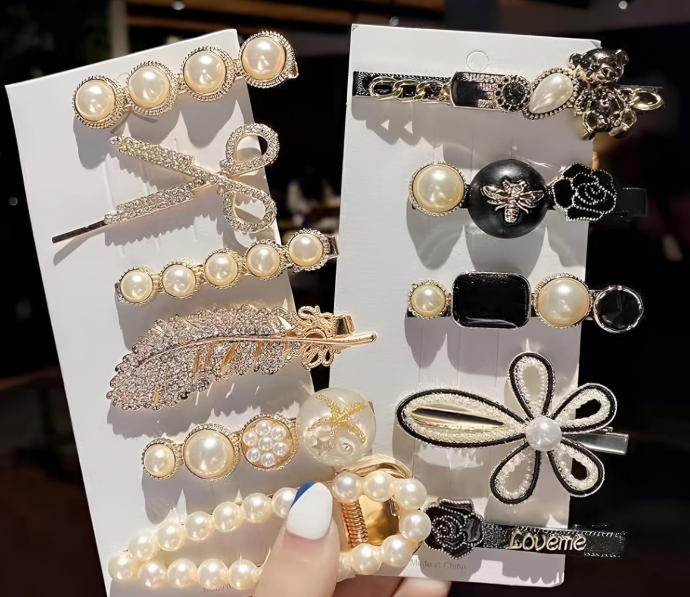 Annacreations Korean Fashion Style Pearl Rhinestone Metal Hair Clips Hair Pin Stylish Hair Accessories Jewellery For Women's And Girls (Pack of 11 Pcs)