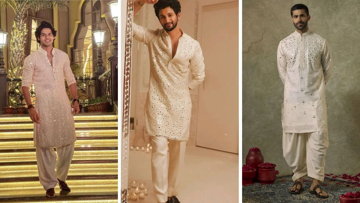 men's mirror work kurta