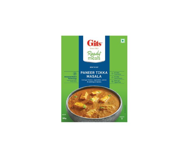 Gits Ready to Eat Paneer Tikka Masala, Pure Veg, Heat and Eat Spicy Curry, Microwaveable, 285g