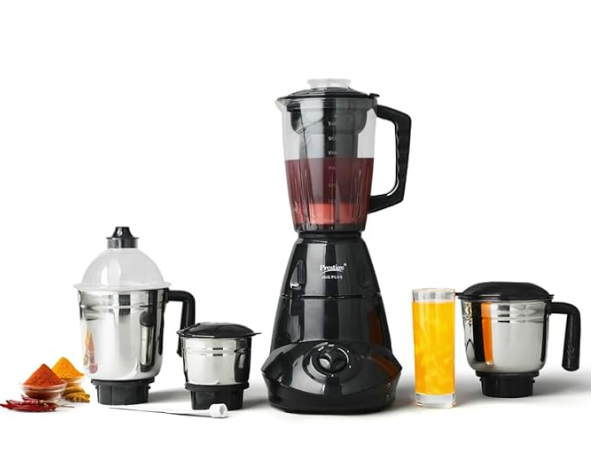 Prestige Iris 750 Watt 4 Jar Mixer Grinder | 3 Stainless Steel Multipurpose Jars and 1 Juicer Jar | Black | 750W