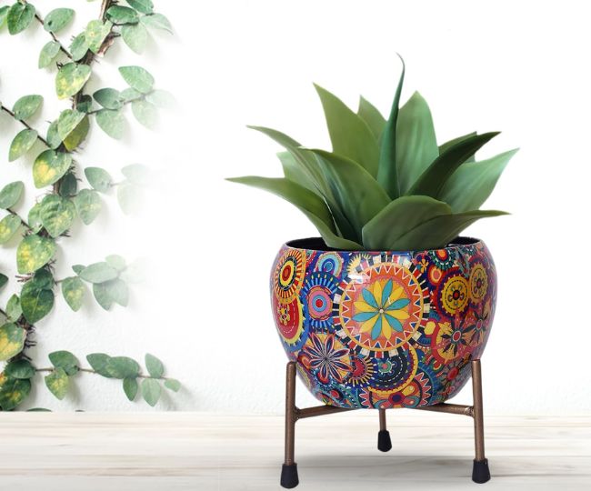CINAGRO Metal Flower Vase Planter Pot with Iron Stand