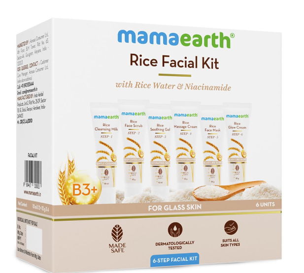 Mamaearth Rice Facial Kit With Rice Water & Niacinamide for Glass Skin - 60 g | Salon-Like Glowing Skin in 6 Easy Steps | Improves Skin Texture | Instant Glow | Suitable for all skin types