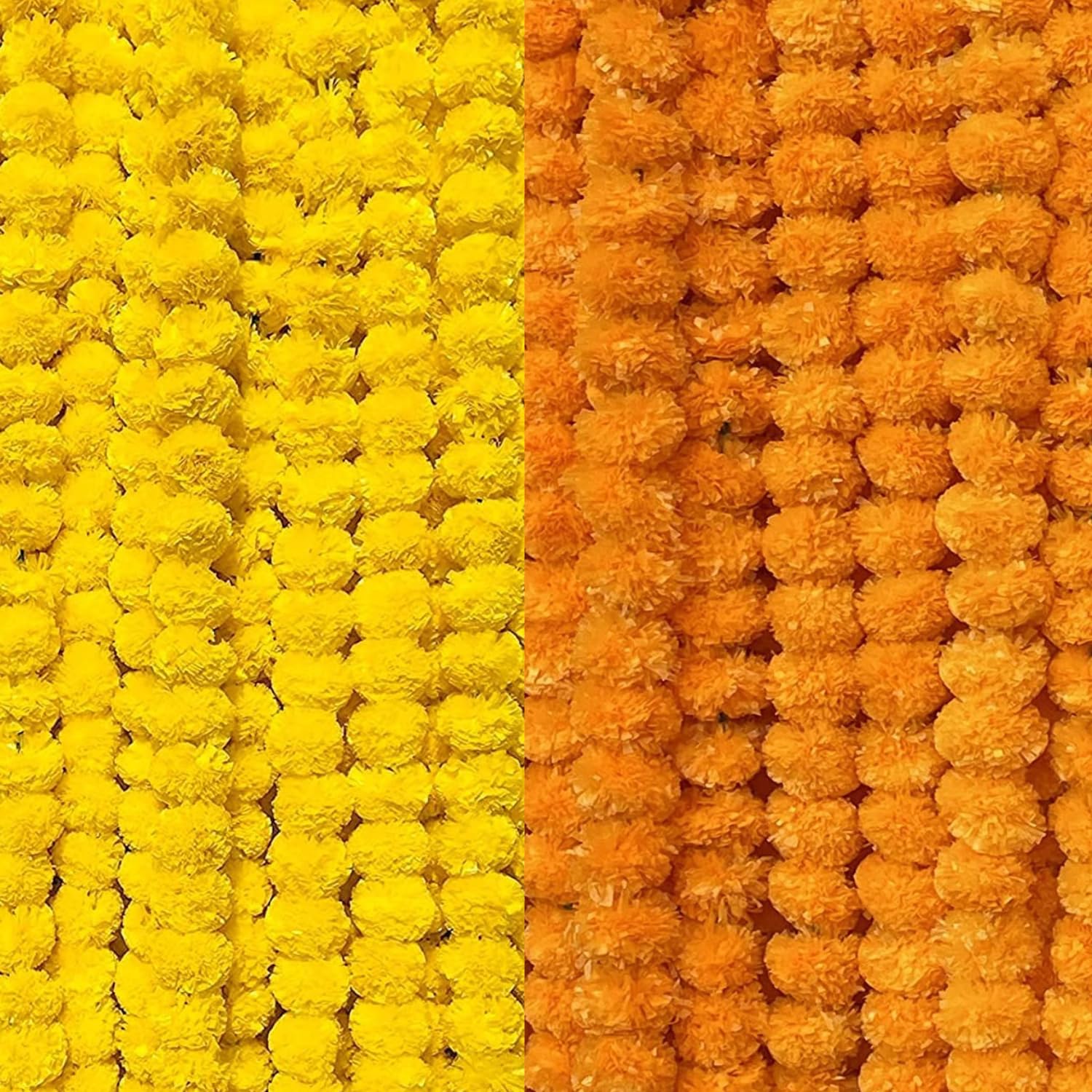DRYPHON Artificial Flowers for Decoration, Marigold Garlands Decoration, Diwali Decoration Items for Home Decor, Pooja Room Decorations, Ganpati Decoration Combo Pack of 10 (5 Orange and 5 Yellow)