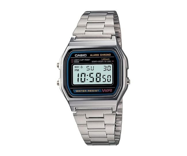 Casio Vintage A-158WA-1Q Digital Grey Dial Unisex Watch Silver Metal Strap (D011)