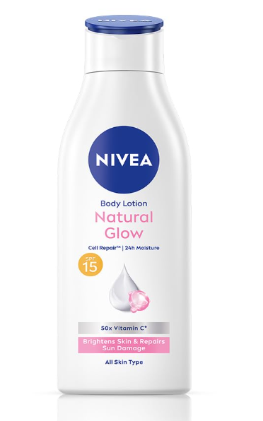 NIVEA Natural Glow Cell Repair 200ml Body Lotion | SPF 15 & 50 X Vitamin C for Summer Protection |With Camu Camu & Acerola Cherry Extracts | Gives Even Toned & Smooth Skin |For All Skin Types