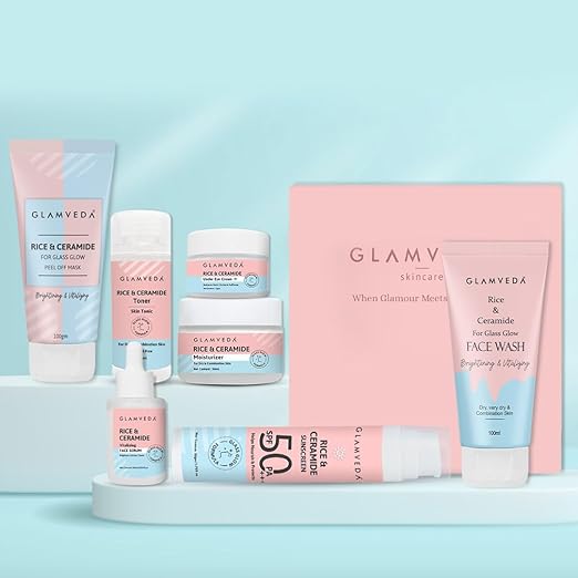 Glamveda Korean Rice & Ceramide 7 Step Weekly Skincare Routine For Women