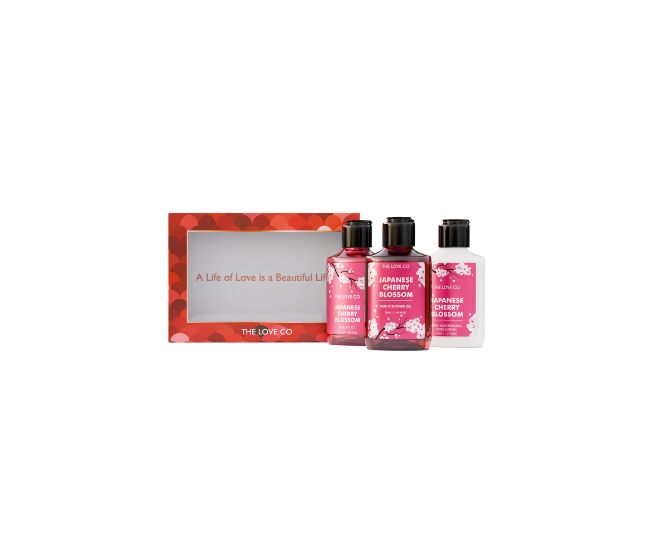 THE LOVE CO. Japanese Cherry Blossom Bath and Body Care Gift Set Box | Body Wash, Body Lotion, Shampoo | Pack of 3 | For Men and Women | Pampering Kit for Birthday ,Anniversary & All Special Occasions | Premium Gift Packaging 100% Vegan