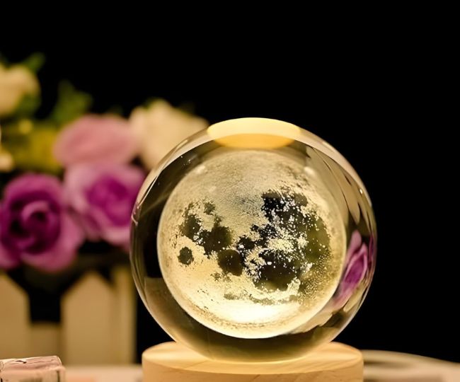 Desidiya Moon Crystal Ball Night Light,2.4 Inch Glass Ball Night LED Lamp