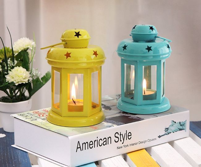 TIED RIBBONS Set of 2 Hanging Lantern Tealight Candle Holder for Dining Table Home Decorations