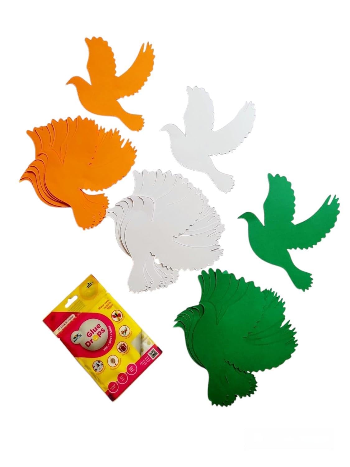 The Banner Company | 24 Tricolour Pigeon Paper Cutouts | Vibrant Flags for Independence Day | Republic Day & Patriotic Celebrations
