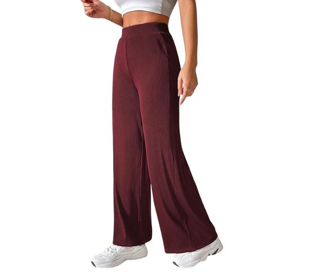GRECIILOOKS Tailored High Rise Trousers for Women Burgundy