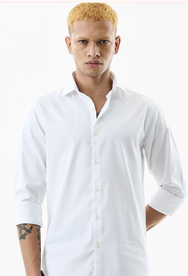 NEW Snitch Men Slim Fit White Solid Shirt