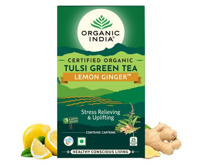 A TATA Product - Organic India Tulsi Green Tea Lemon Ginger - 25 Teabags