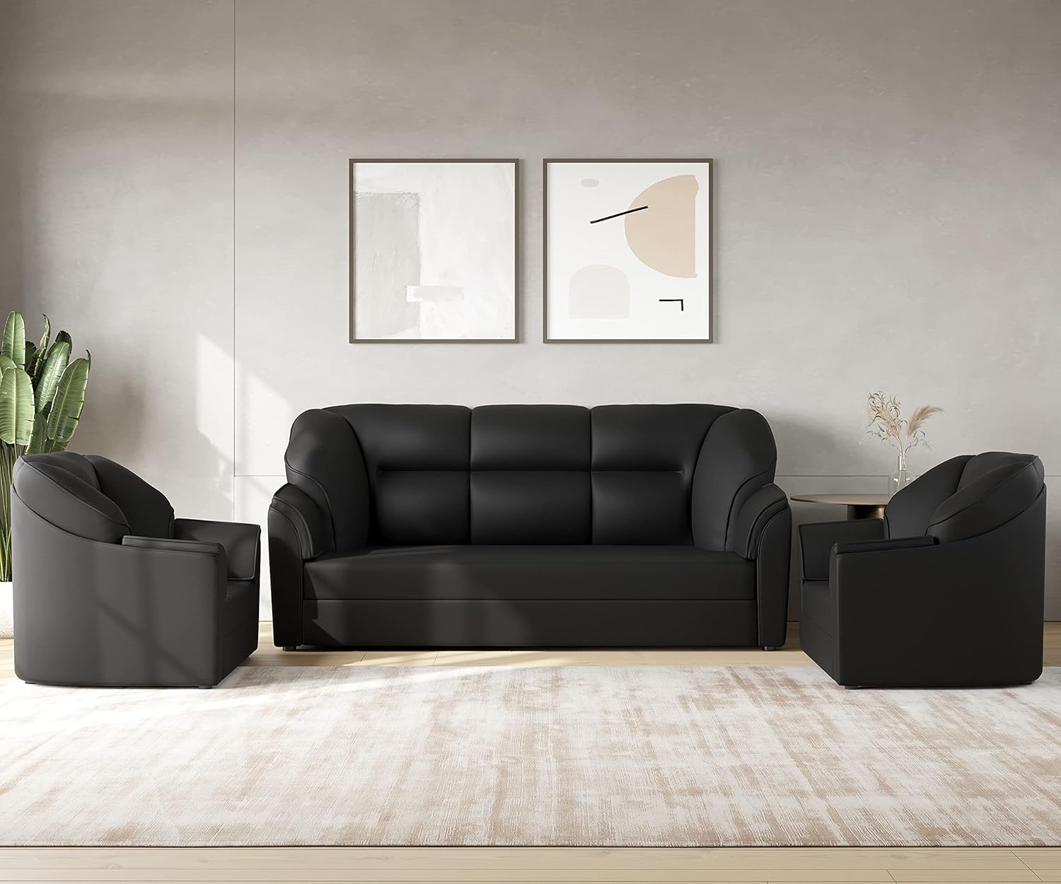 WESTIDO Cyrus Leatherette 5- to 6-Person Sofa Set (Black, Diy(Do-It-Yourself))|1 Year Warranty